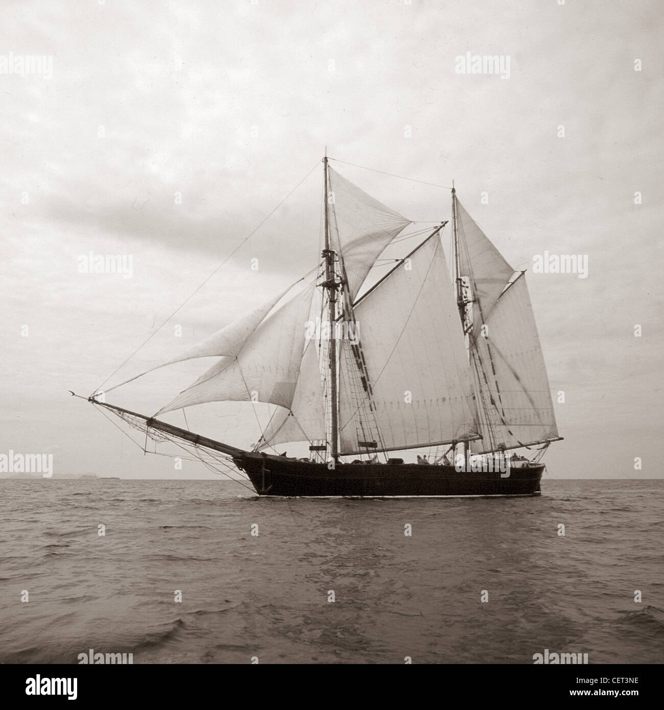 Klaraborg, constructed in 1859, a gaff-rigged ketch, Baltic trading ship under sail in the South Pacific 1976. The 'Klaraborg' burned while anchored. Stock Photo