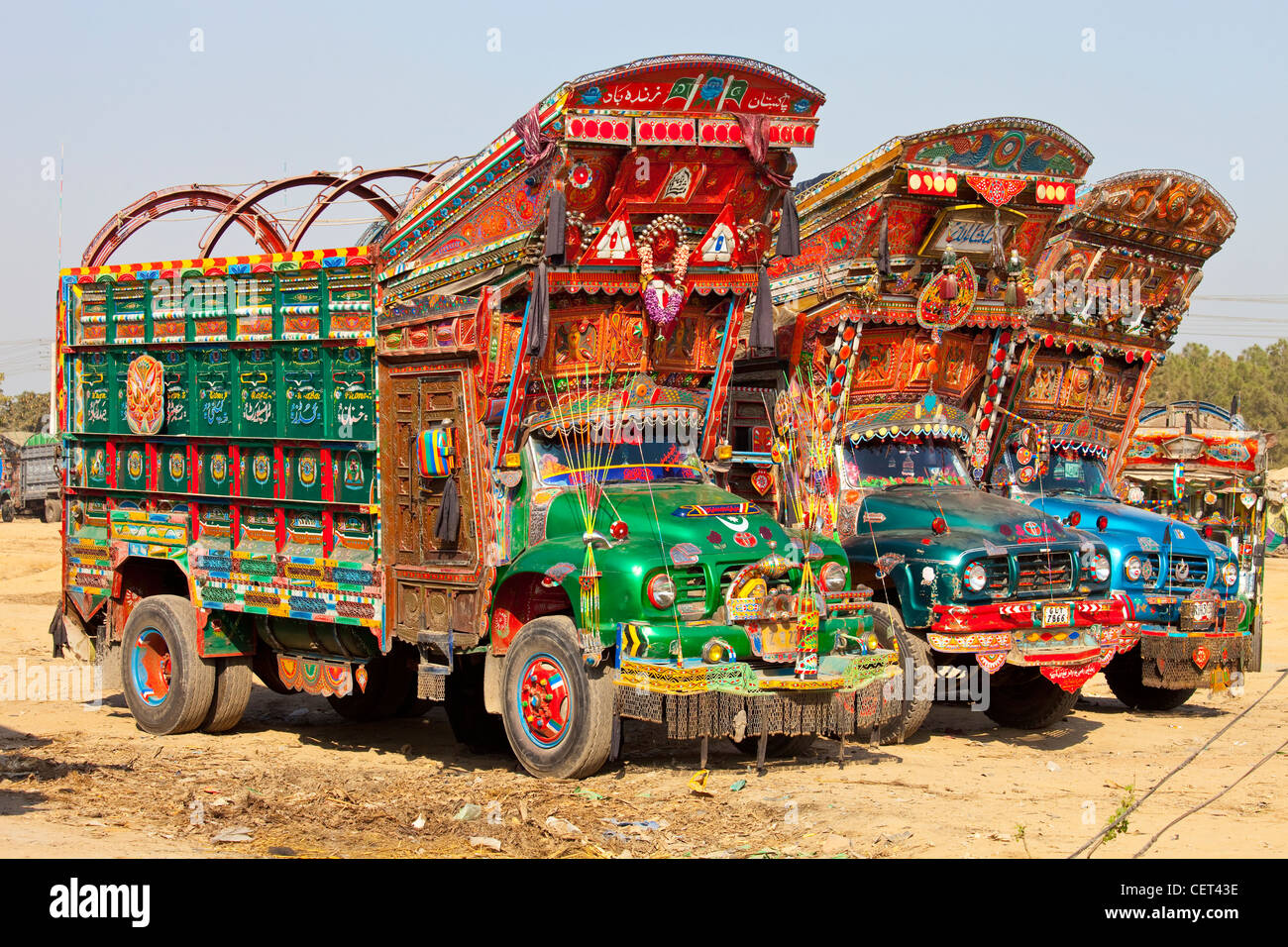 Brightly colored trucks in Islamabad, Pakistan Stock Photo