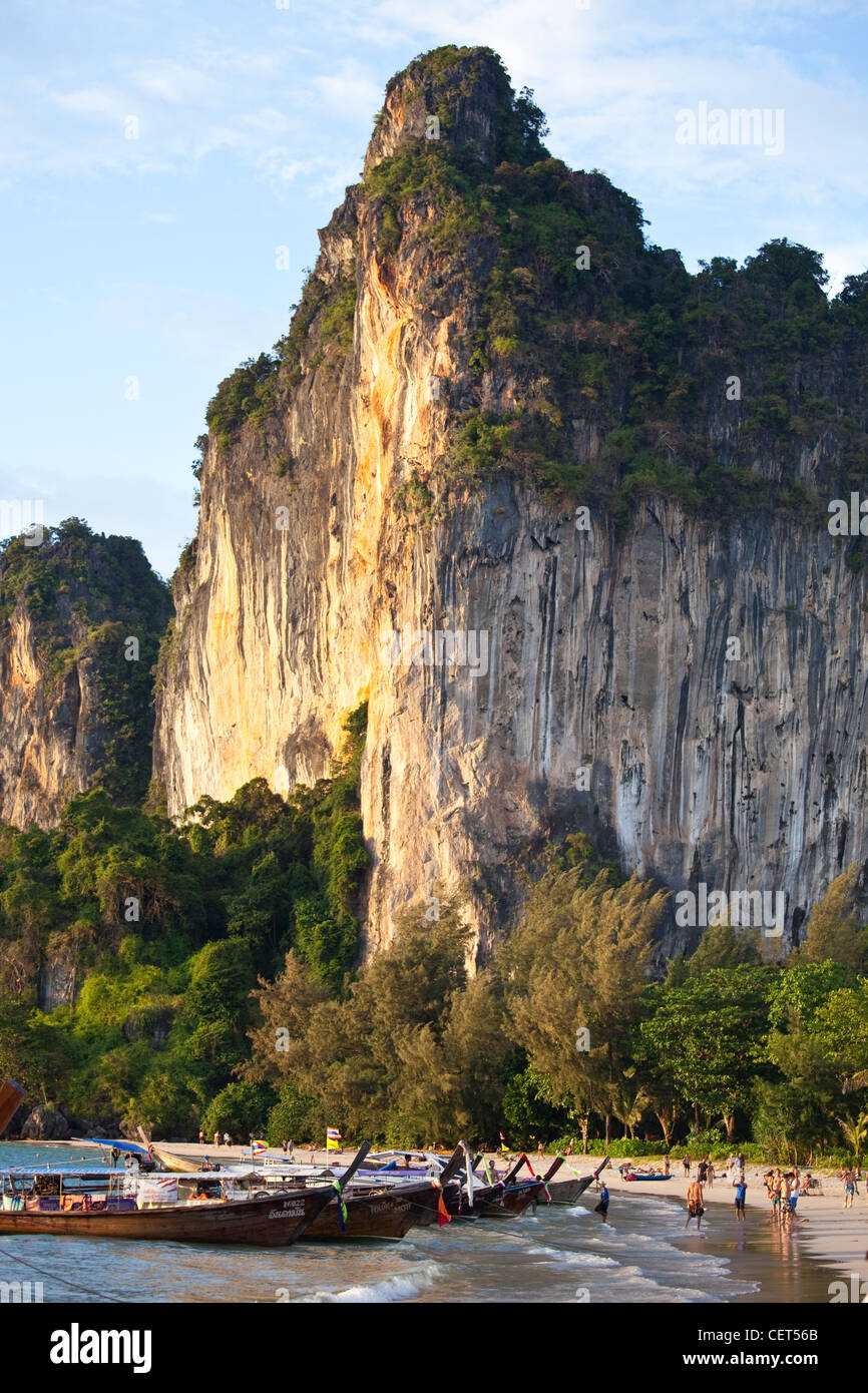 Cliff and beach in Railay, Southern Thailand Stock Photo