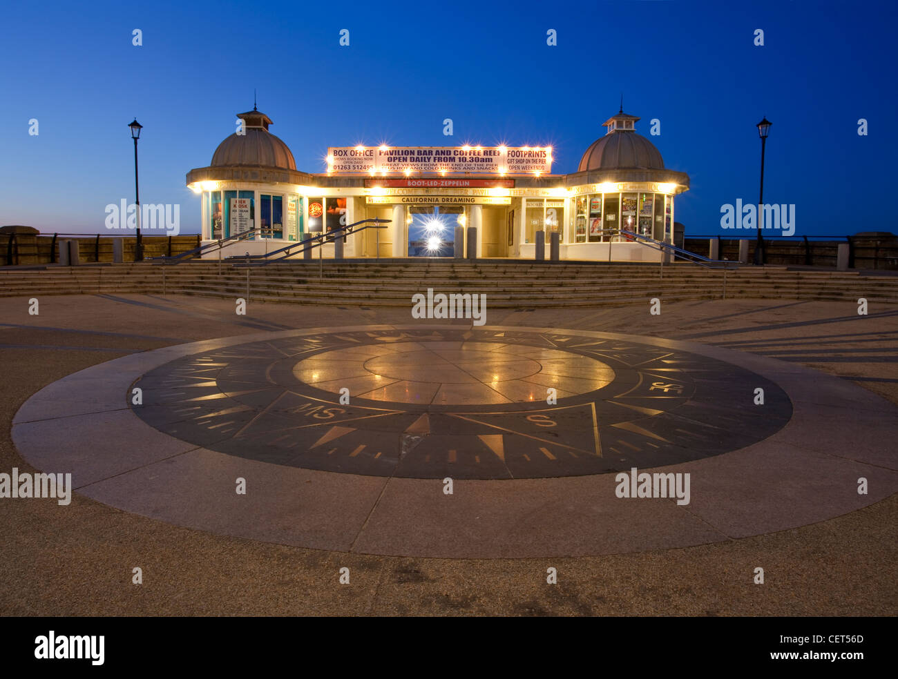 A granite compass on the forecourt of Cromer Pier, part of the Cromer Prospect public art scheme, installed in 2005/06. Stock Photo