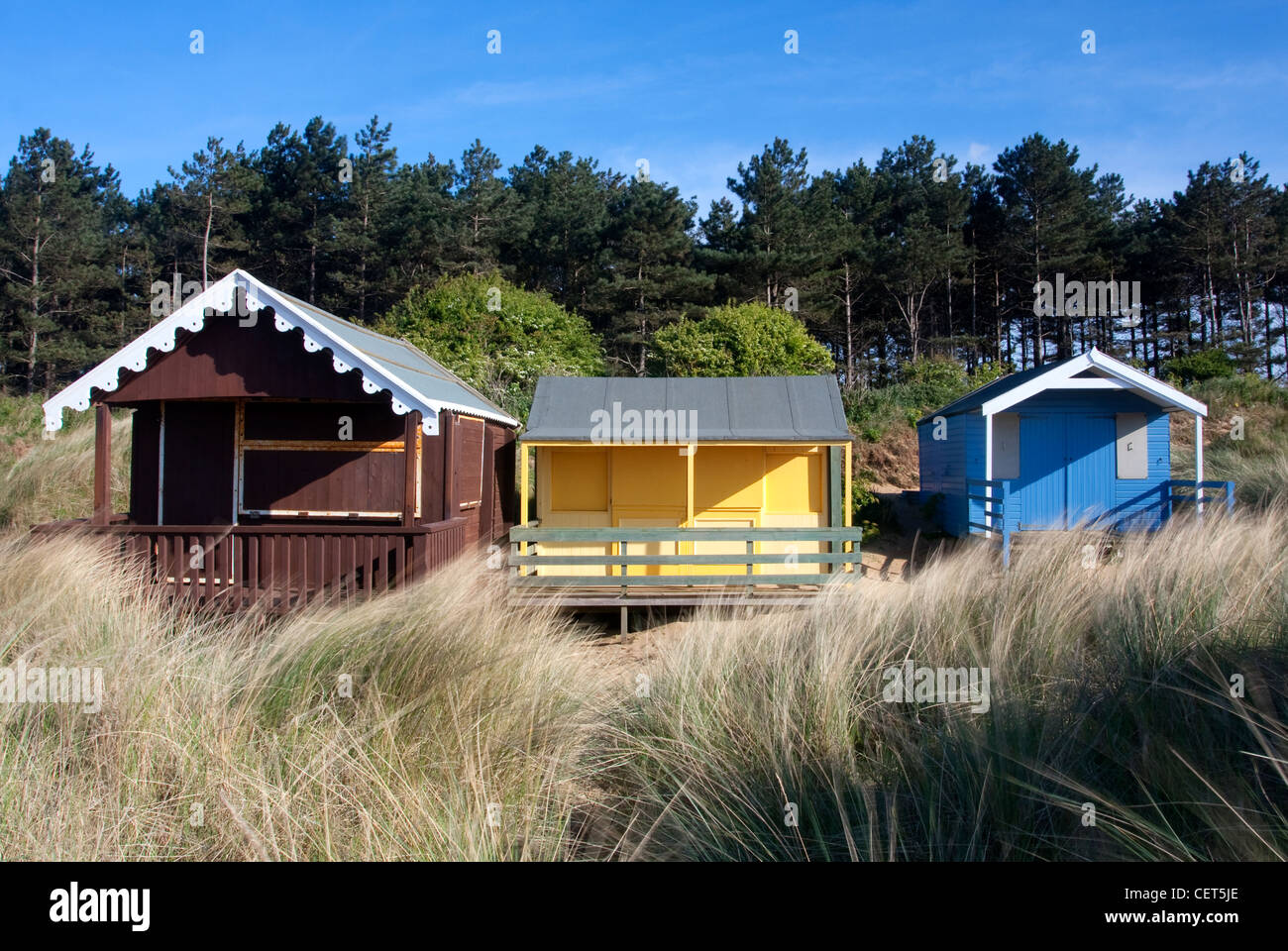 Beach huts at Old Hunstanton on the Nofolk Coast. Stock Photo