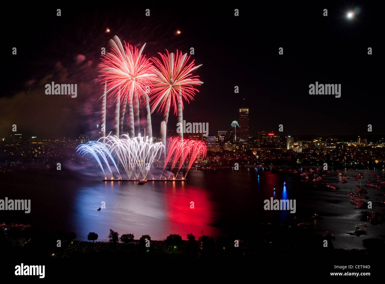 The 2009 4th of July celebration in Boston, as seen from MIT's Green Building Stock Photo
