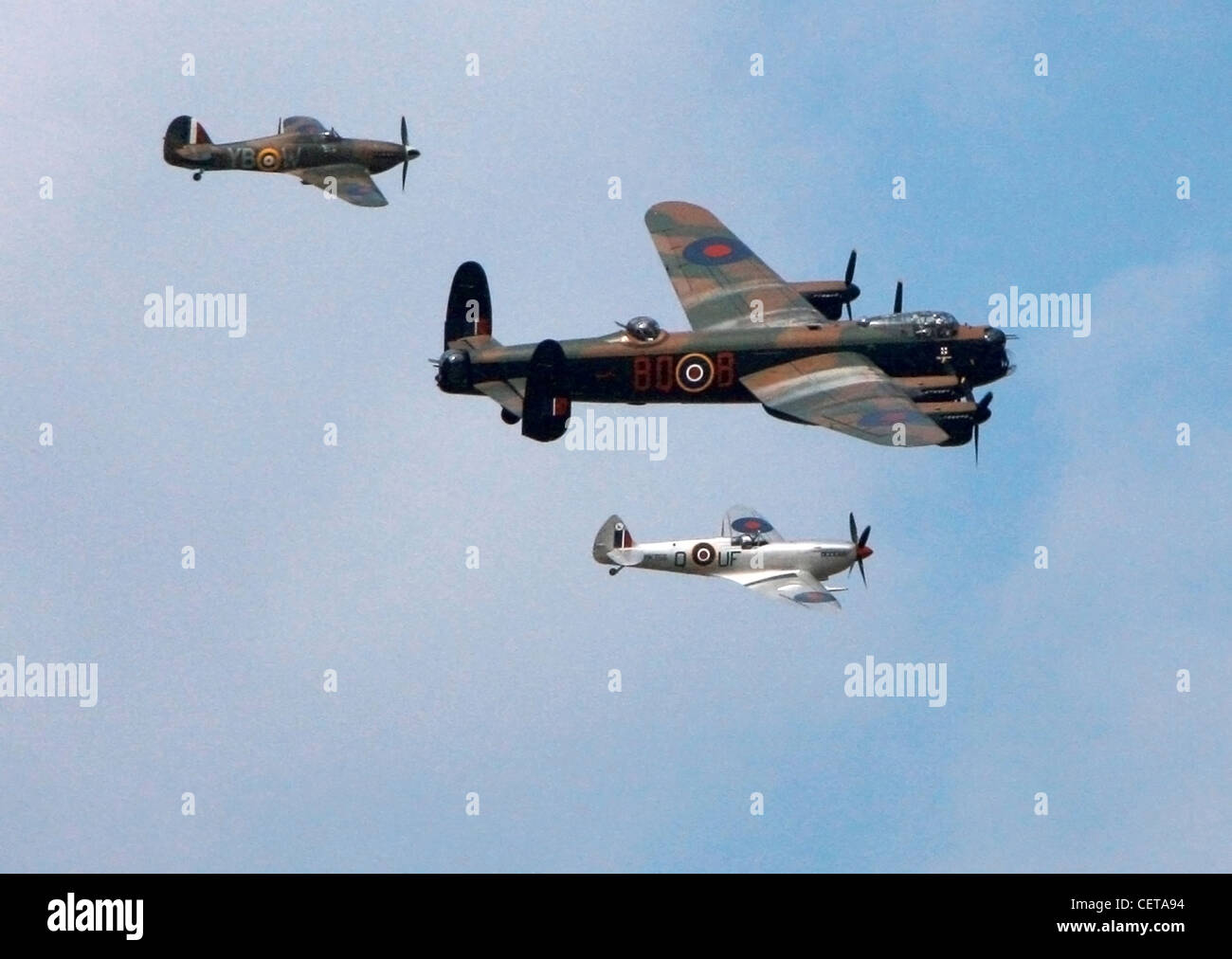 Fighter planes in aerial display at Goodwood Revival. Stock Photo