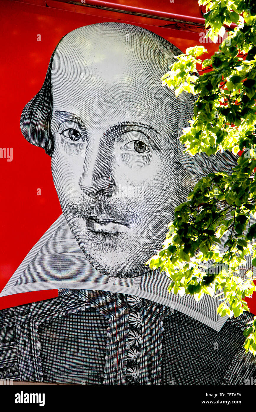 Image of Shakespeare outside Shakespeare's Globe. Stock Photo