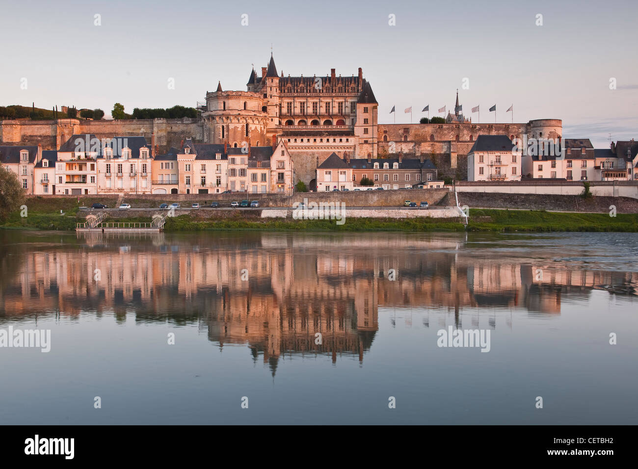 Looking across the river Loire to the chateau of Amboise in France. Stock Photo