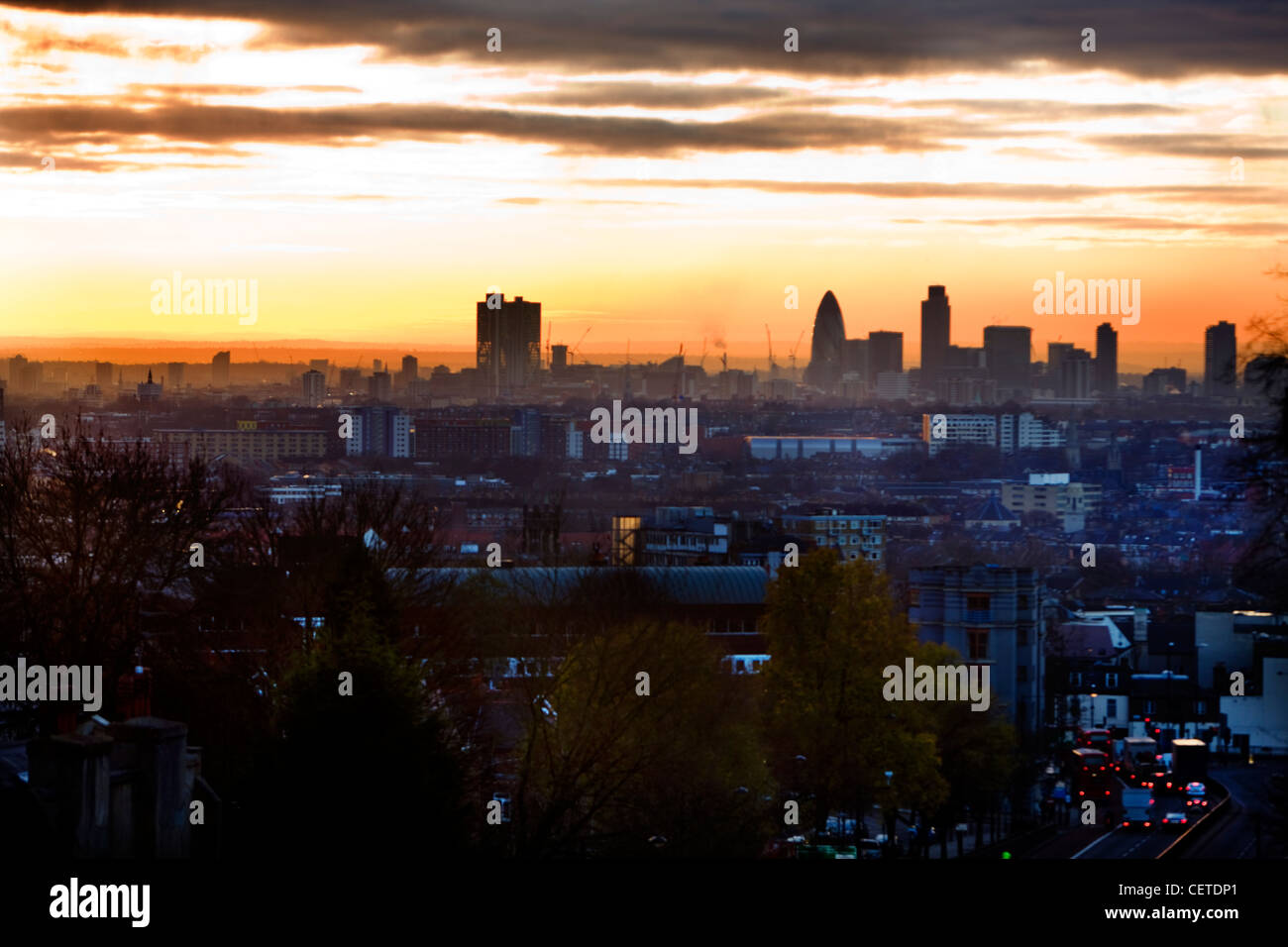London skyline at dusk photographed from Highgate Stock Photo