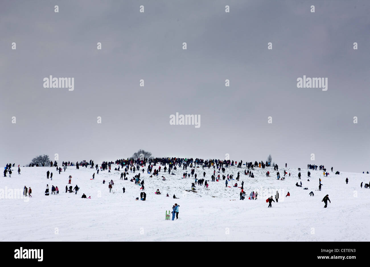 Parliament hill becomes a winter playground on snow covered Hampstead Heath, London, England Stock Photo