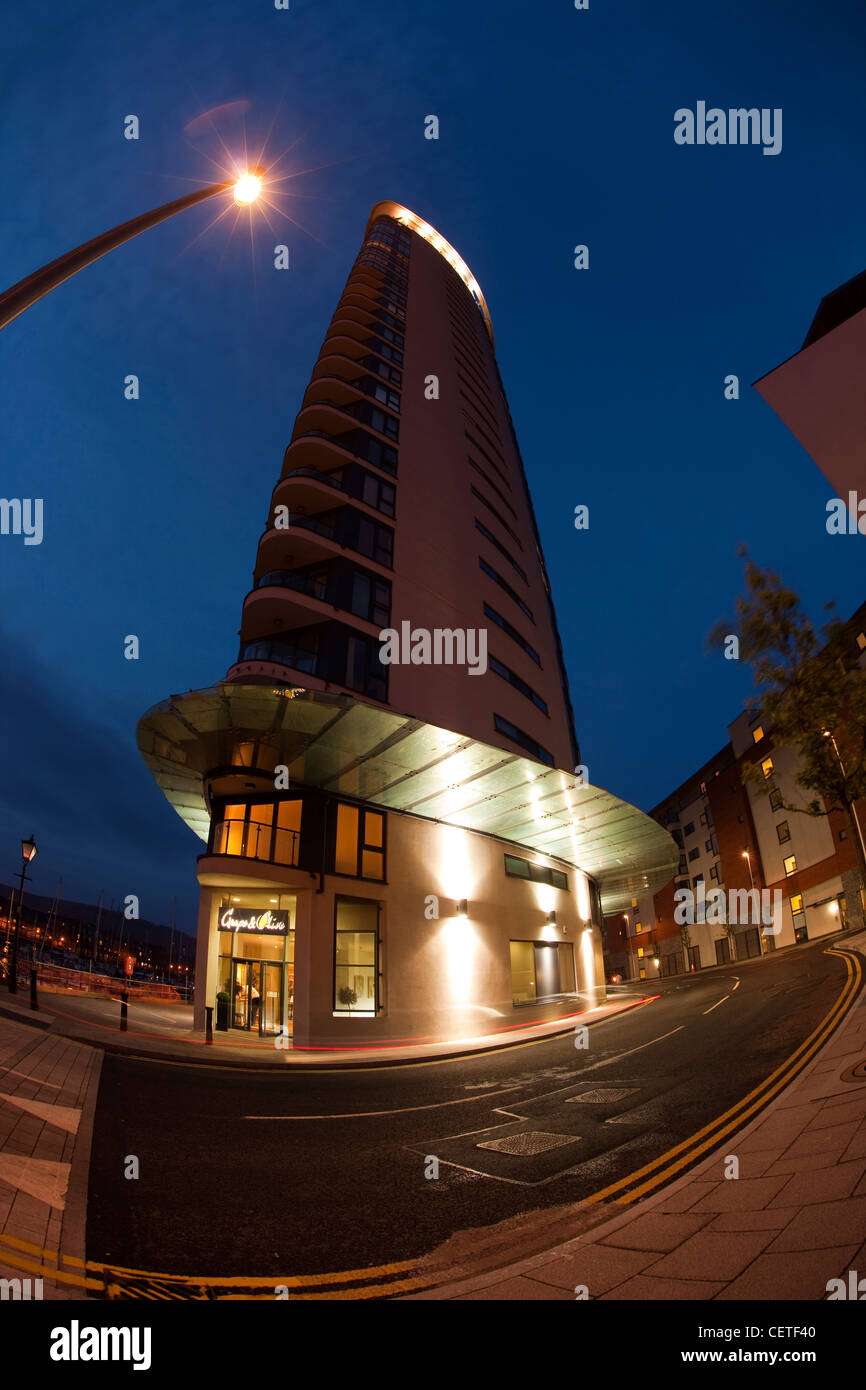 UK, Wales, Swansea, Maritime Quarter, Meridian Tower, entrance to Grape