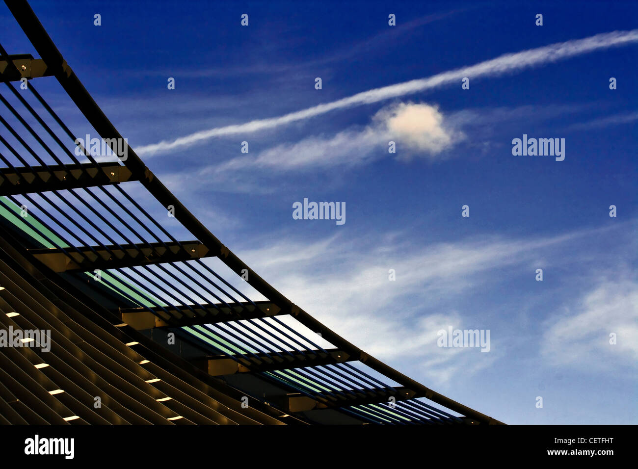 Modern metal railings against a blue sky in Kingston Upon Hull Stock