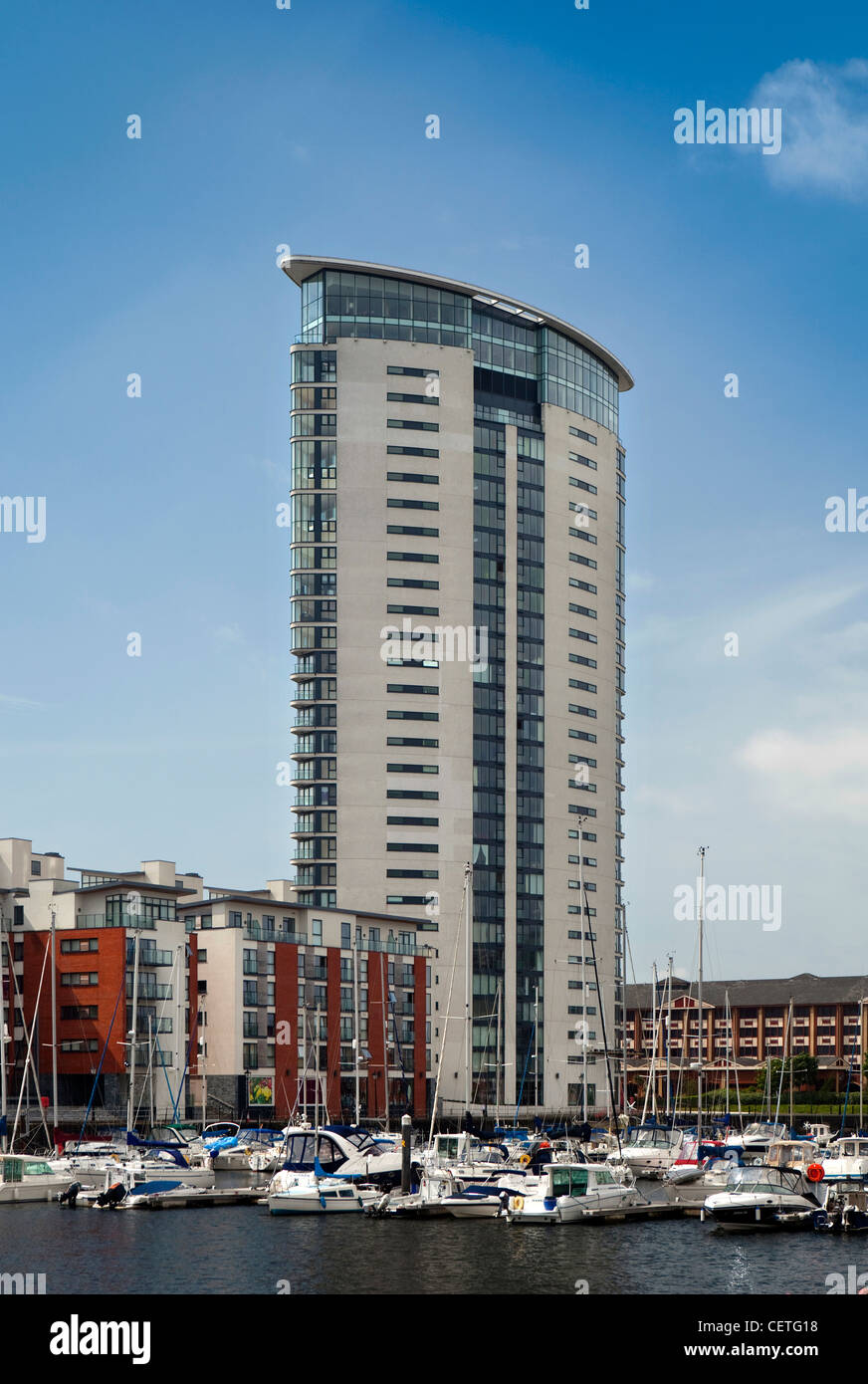 UK, Wales, Swansea, Maritime Quarter, Meridian Tower, towering over the