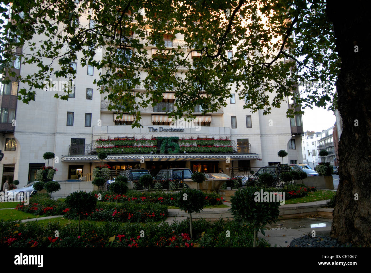 The Dorchester. The Dorchester Hotel opened on 18 April 1931 and was created by Sir Malcolm McAlpine and Sir Frances Towle. Stock Photo