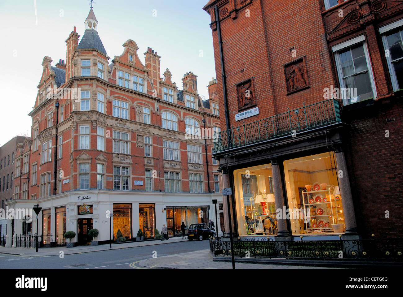 South Audley Street. Carpet and tapestry shop called C John is seen on