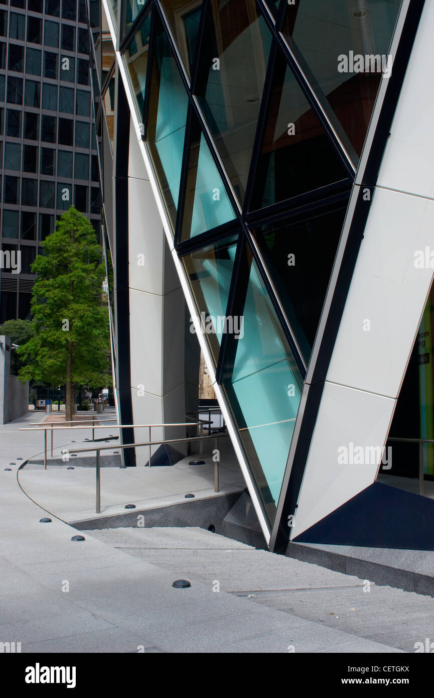 Exterior detail of the Gherkin. 30 St Mary Axe to use the formal title of the building  is 180 m (590 ft) tall, making it the se Stock Photo