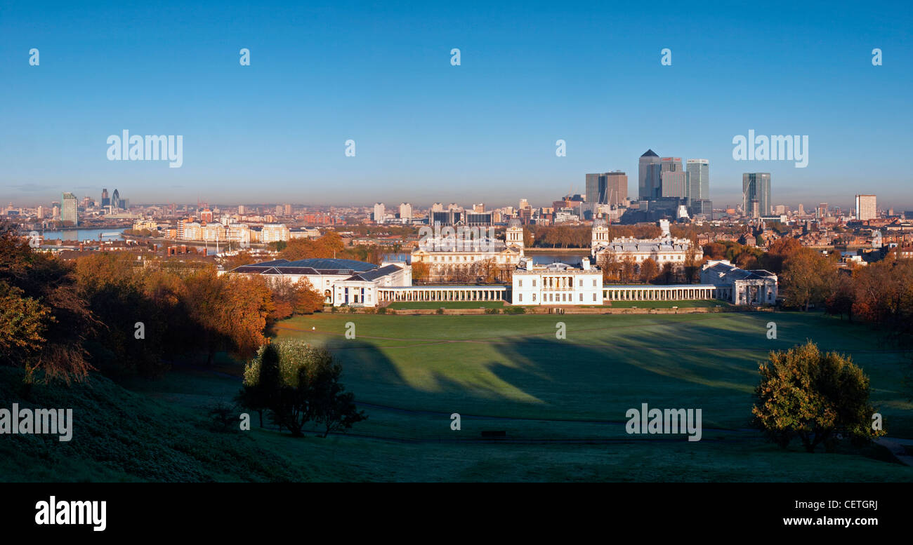 Greenwich Panoramic. Greenwich defines time and place for the whole world whereby all time is measured relative to Greenwich Mea Stock Photo