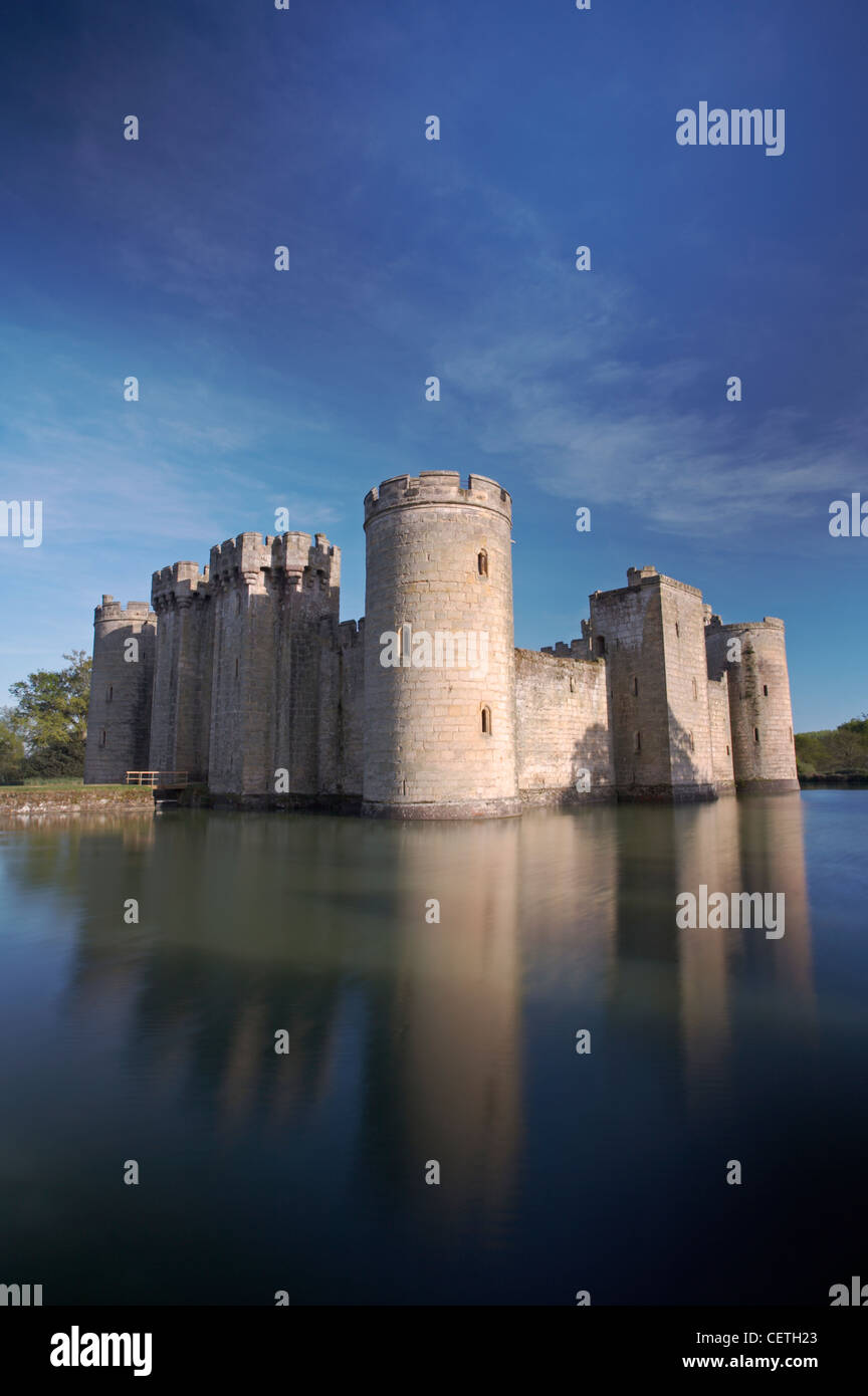 A view toward Bodiam Castle. The appearance of Bodiam Castle is exactly how most people imagine a medieval castle should look li Stock Photo
