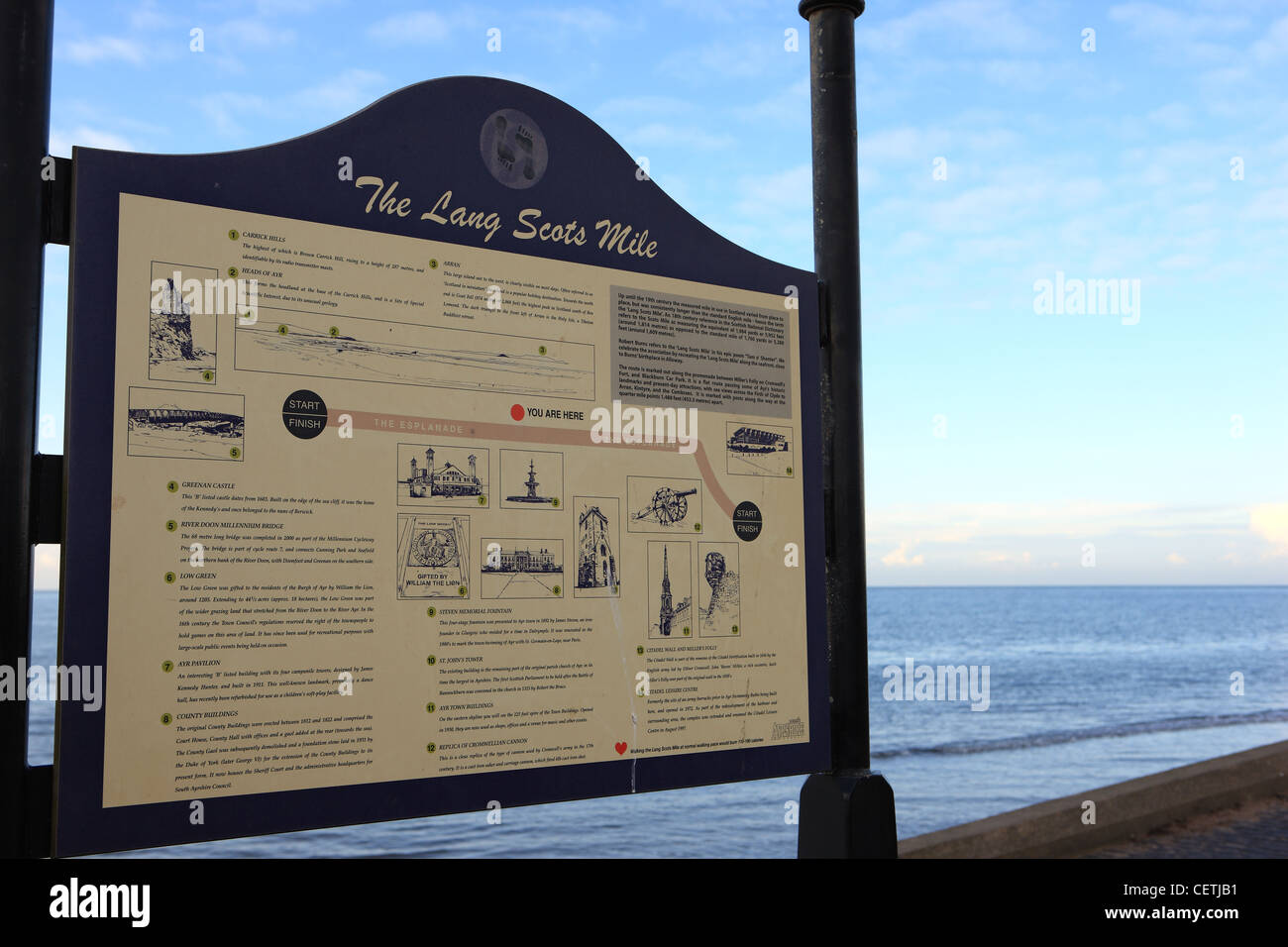 Sign for 'the Lang Scots Mile' in the Ayrshire town of Ayr Stock Photo