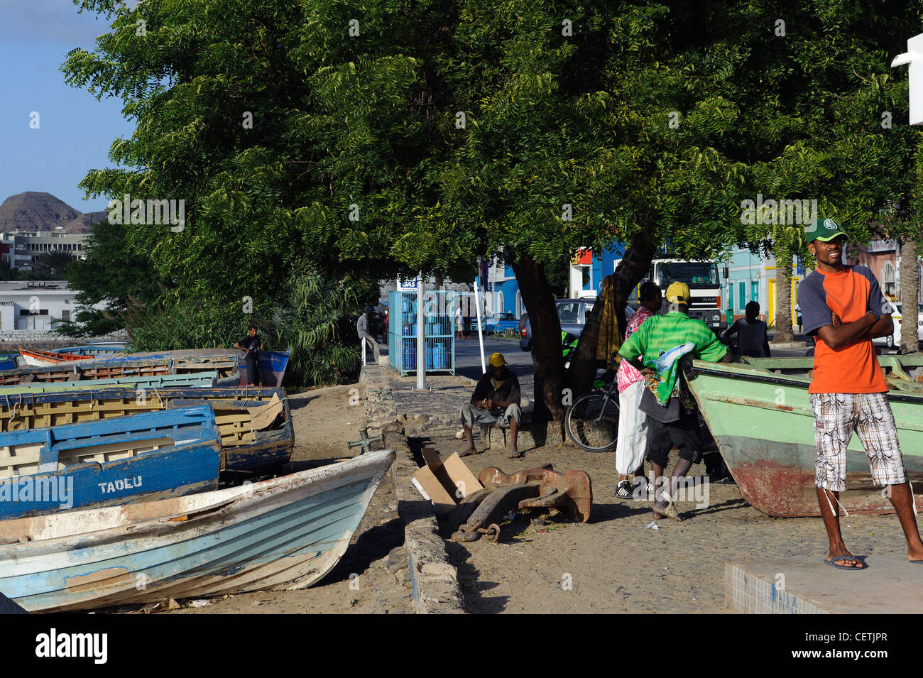 Fishermen in Mindelo, Sao Vicente, Cape Verde Islands, Africa Stock