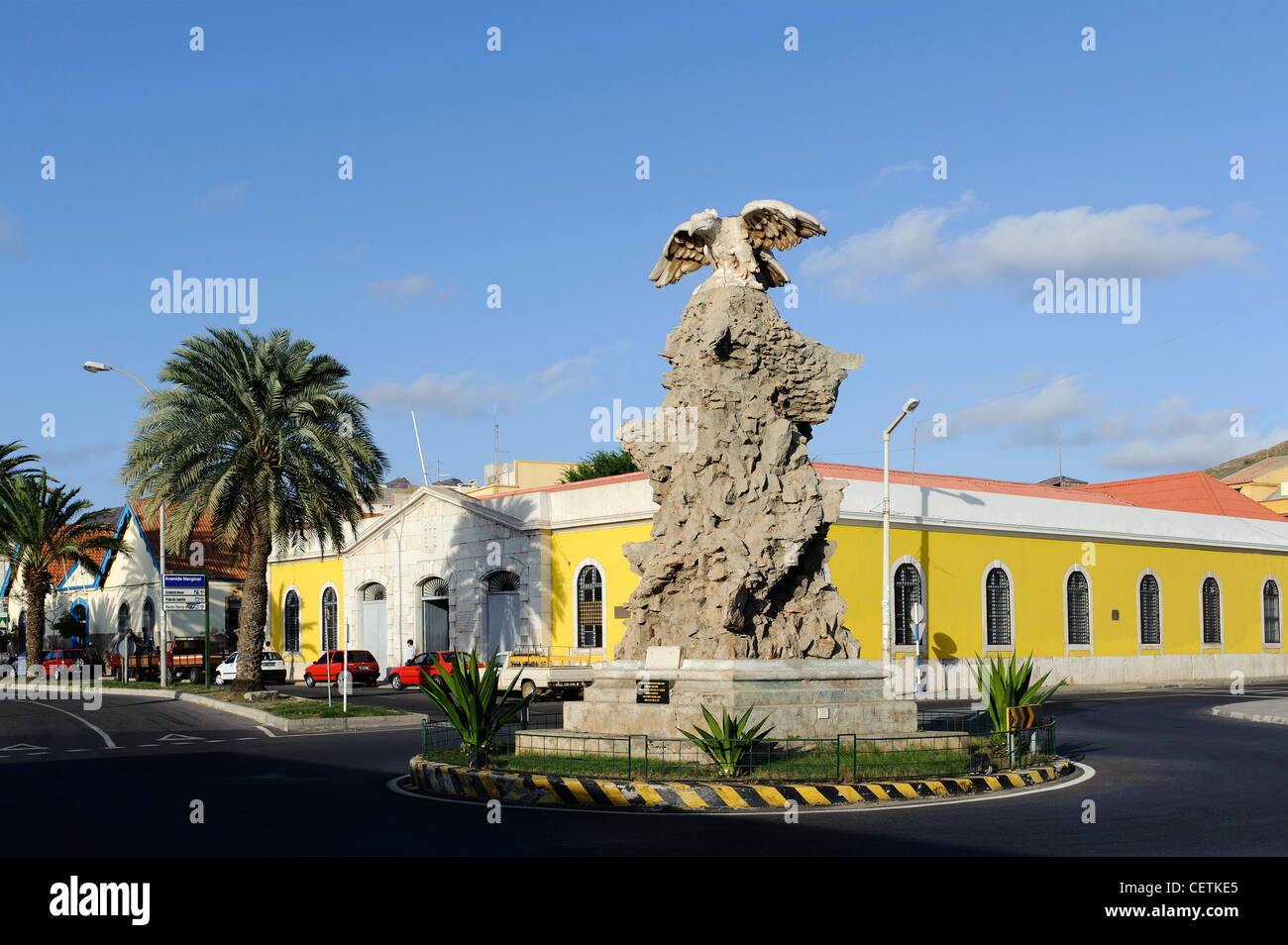 Monument  Aguia and Former custom house Alfandega Velha  in Mindelo, Sao Vicente, Cape Verde Islands, Africa Stock Photo
