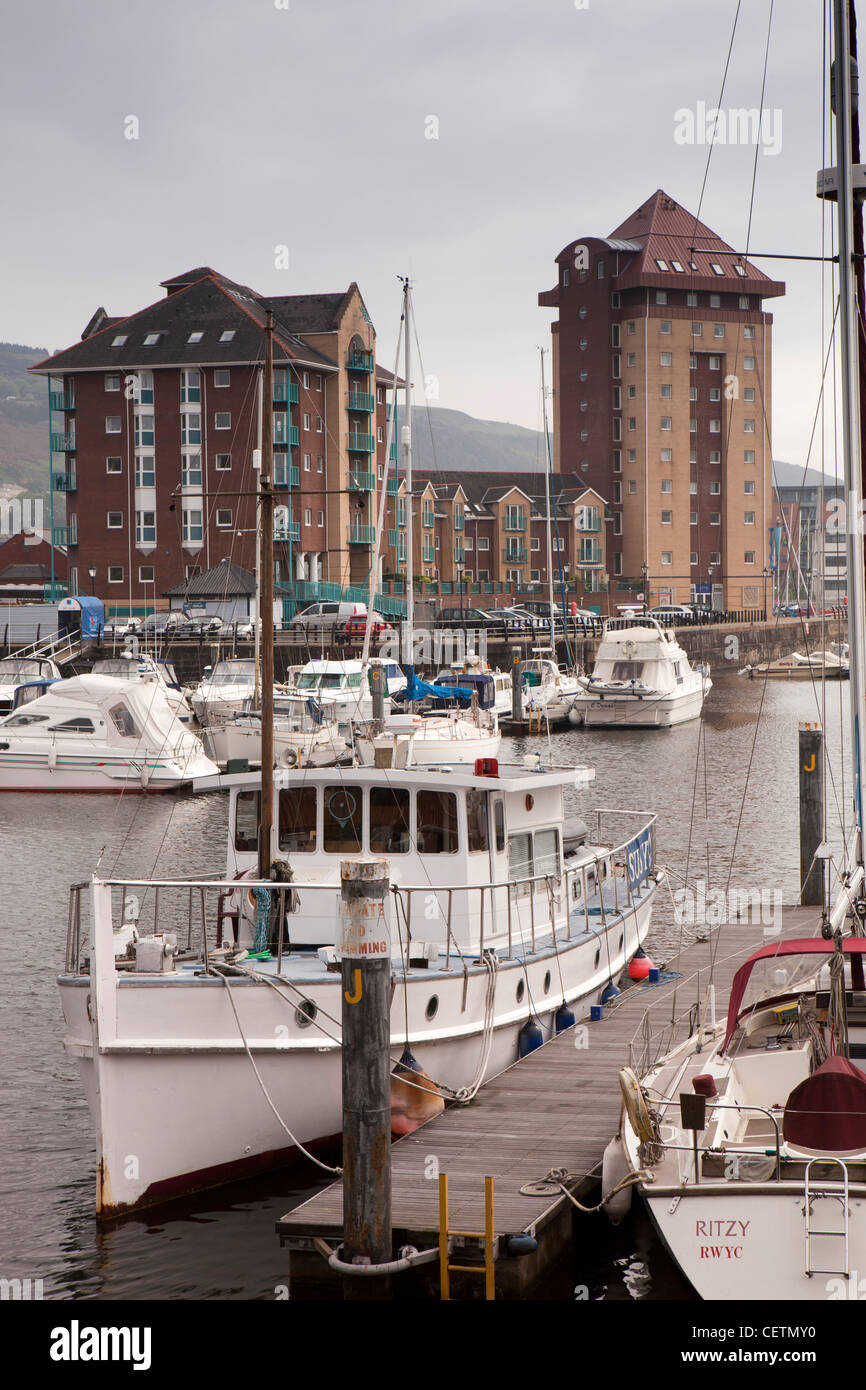 UK, Wales, Swansea, Maritime Quarter, boats moored in the Marina Stock