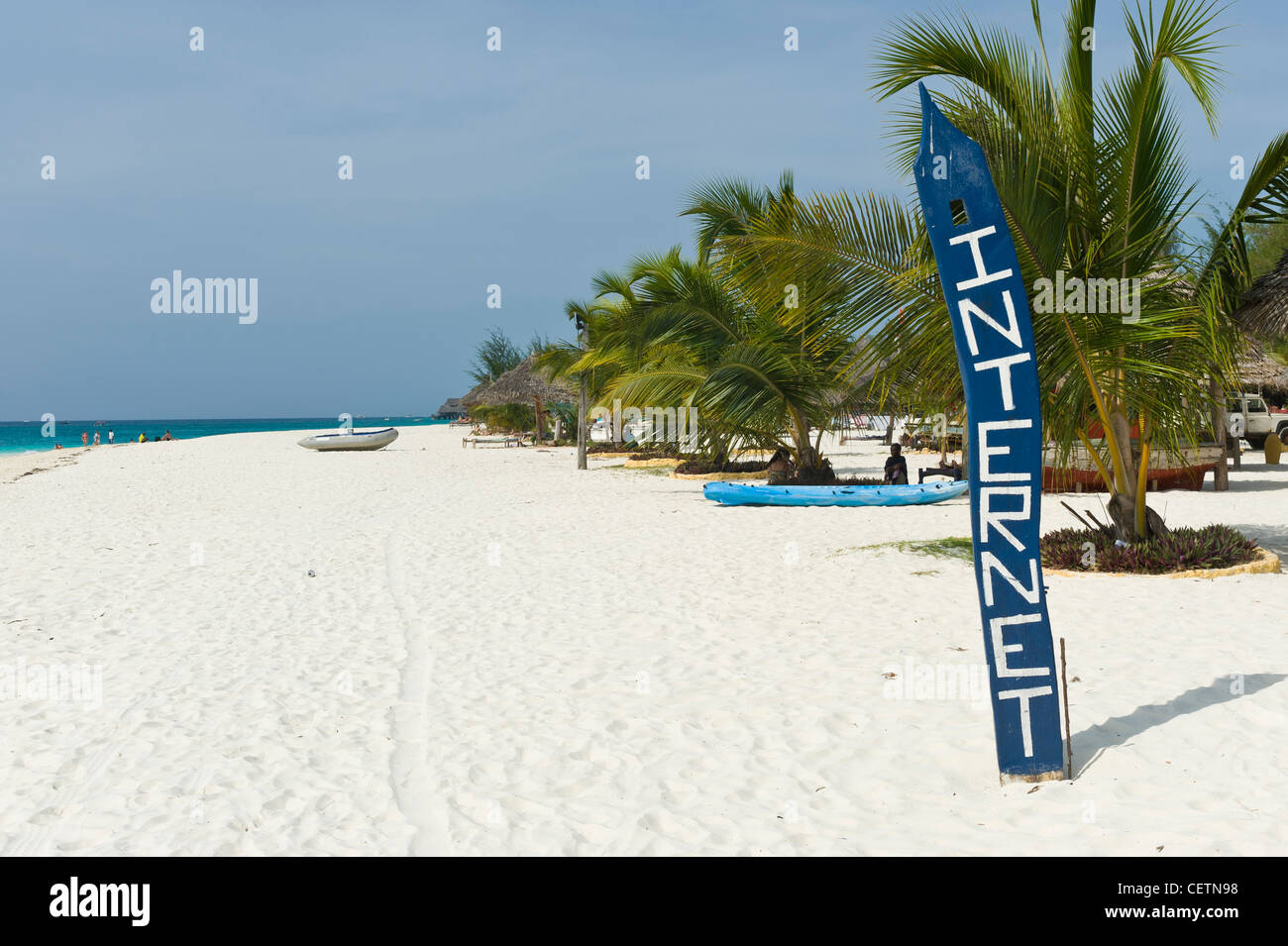 Internet sign on the beach at Kendwa Rocks north coast of Zanzibar Stock Photo