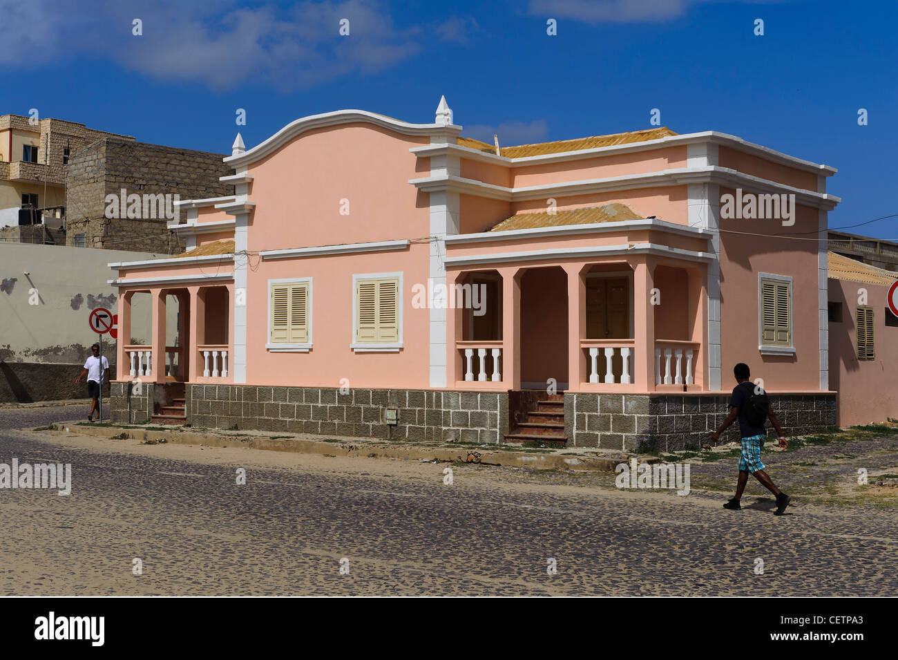 former  Centro de Saude, Boa Vista, Cape Verde Islands, Africa Stock Photo