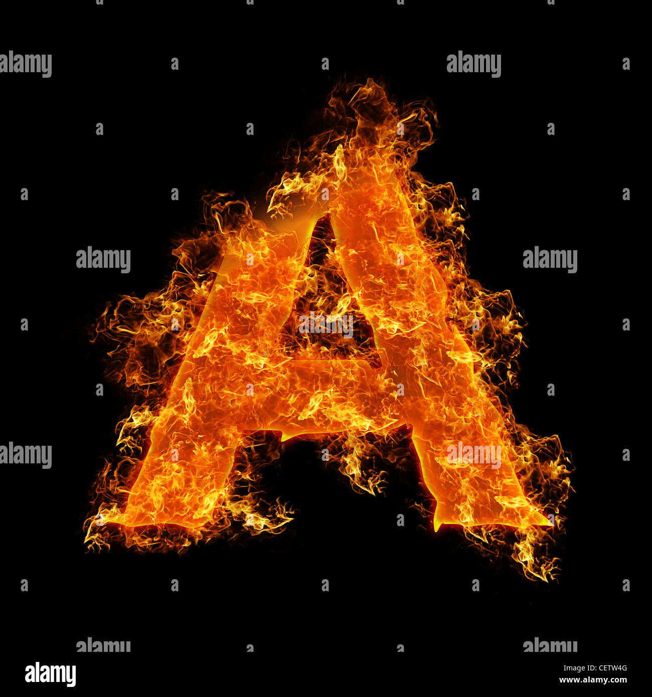 Fire letter A on a black background Stock Photo - Alamy