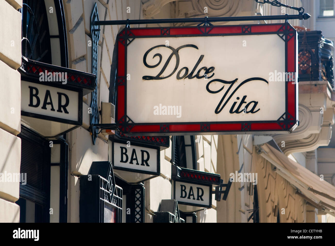 Dolce vita sign.  Bar in Budapest Stock Photo