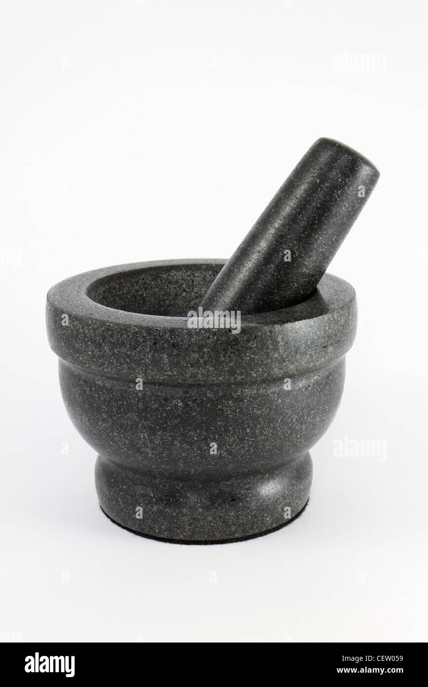 Marble pestle and mortar on a white background. Stock Photo