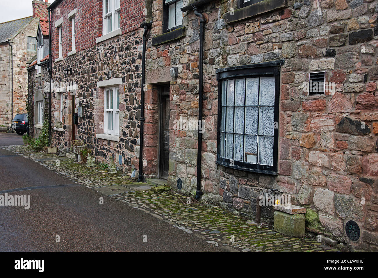 Cottages In Fenkle Street Holy Island Of Lindisfarne Stock Photo