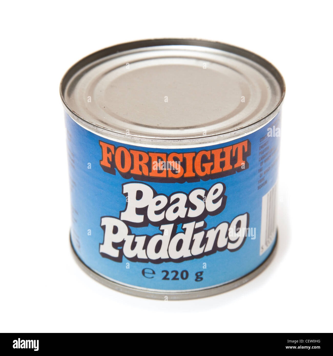 Tin of Pease Pudding isolated on a white studio background. Stock Photo