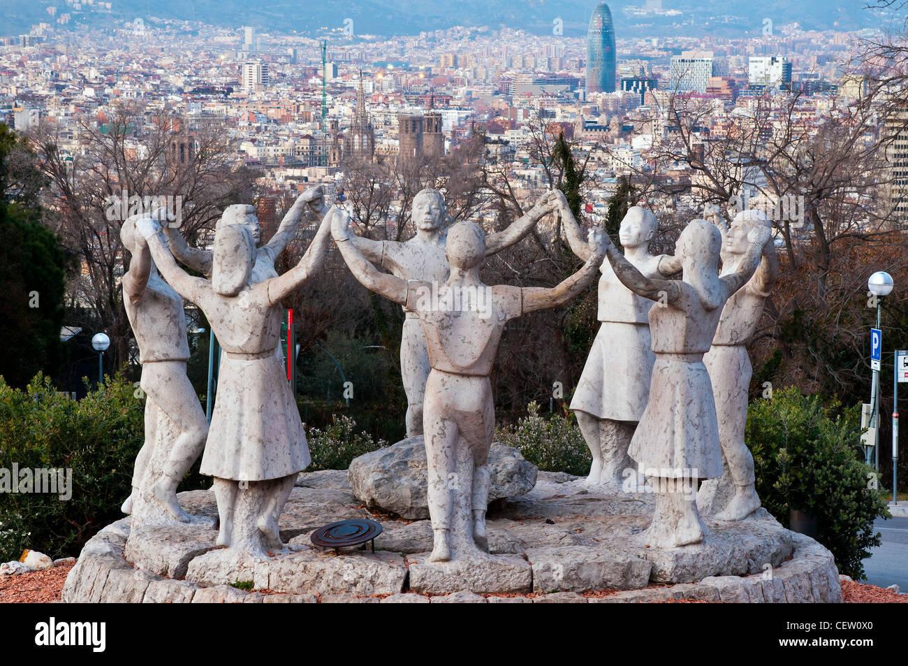 Sardana Dance Statue, Parc de Montjuic, Barcelona, Catalonia, Spain Stock Photo