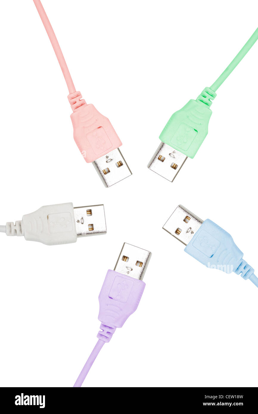 Mulitcolored USB plugs isolated on white Stock Photo