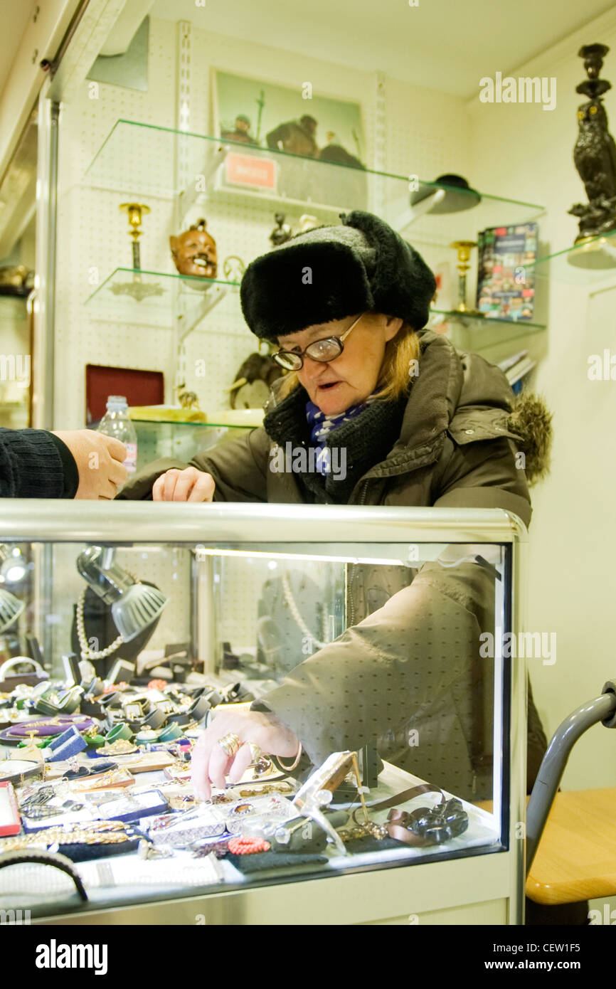 Portobello Road Street Market London old lady fur hat & thick glasses