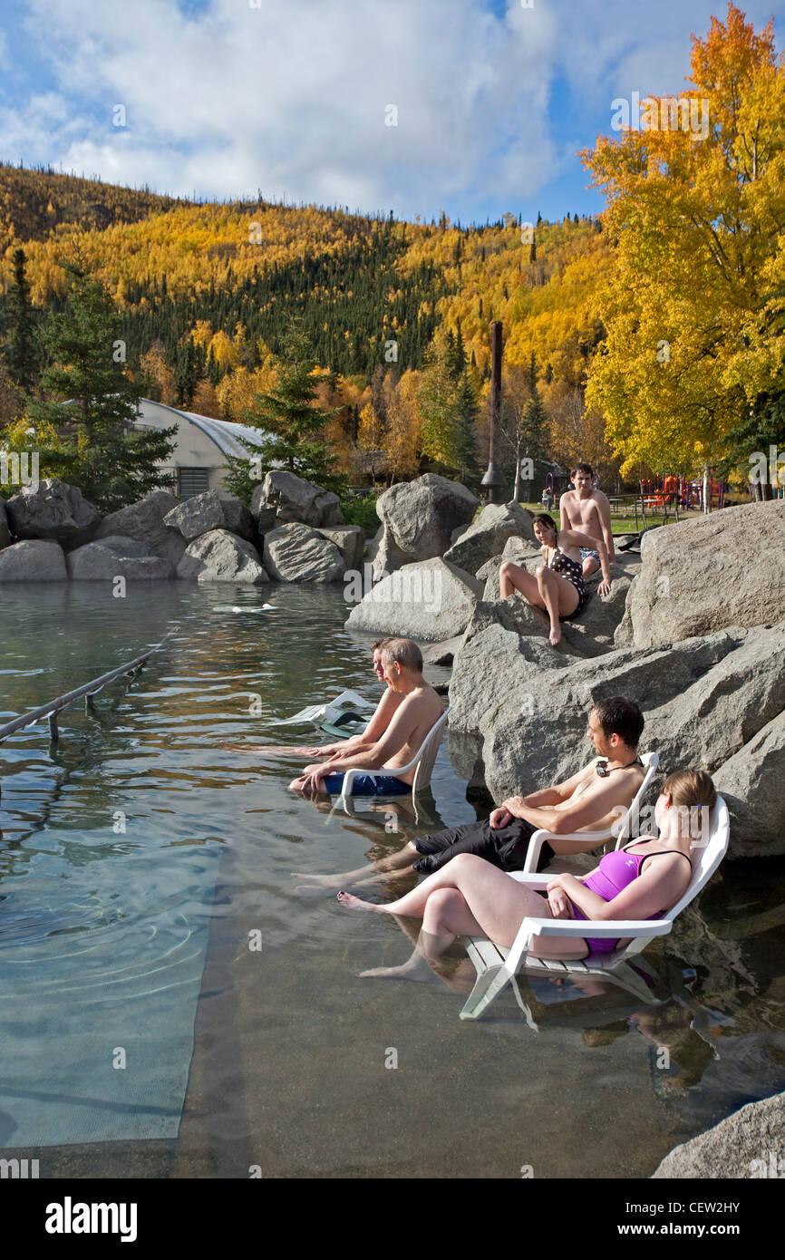 People soaking in the outdoor pool. Chena Hot Springs. Near Fairbanks. Alaska. USA Stock Photo