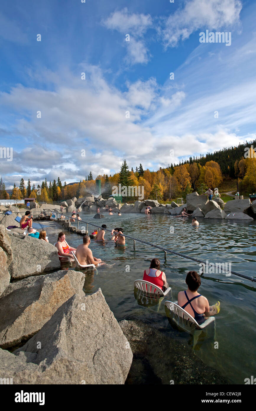 People soaking in the outdoor pool. Chena Hot Springs. Near Fairbanks. Alaska. USA Stock Photo