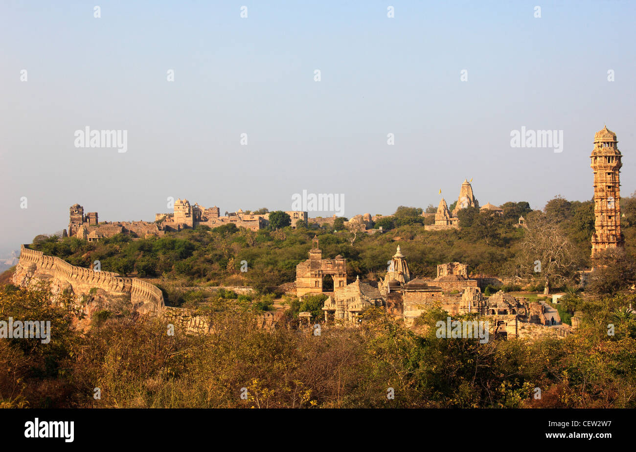 India, Rajasthan, Chittorgarh, Fort, general view, skyline, Stock Photo