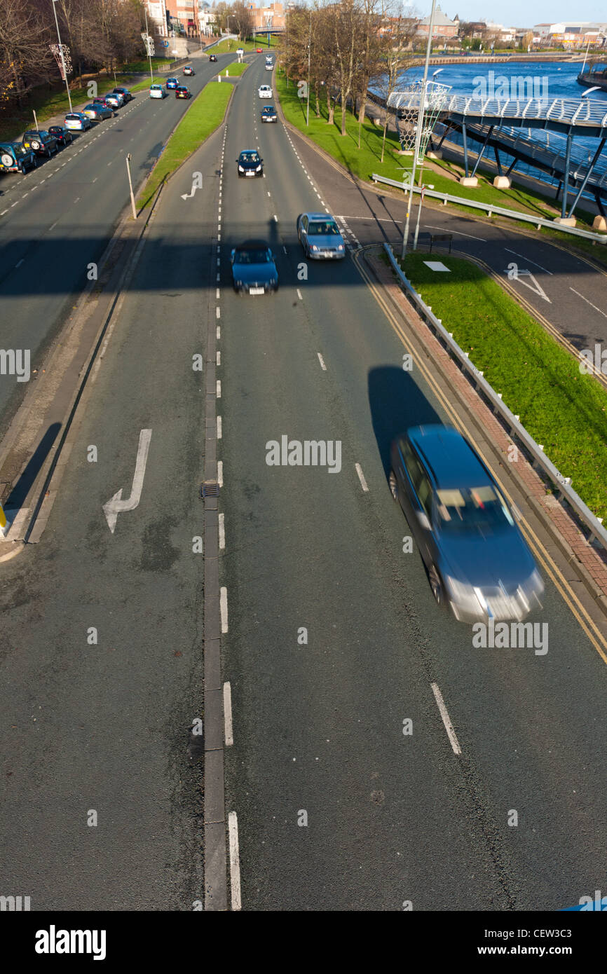 Stockton Riverside Road Cars travelling at speed along the A1305 Riverside Road, Stockton ...