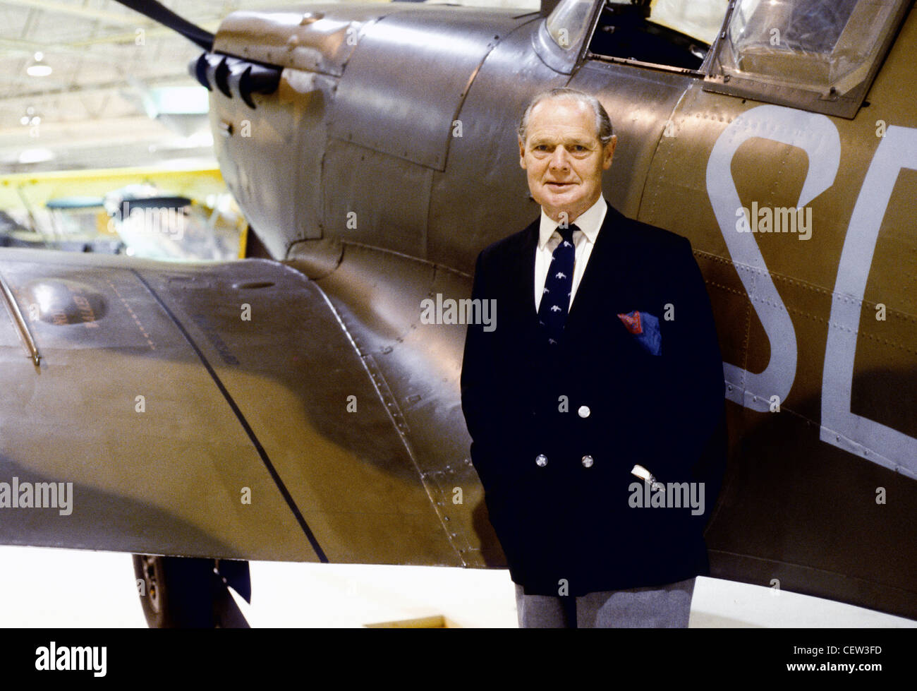 Portrait of Air ace Duglas Badar with a Spitfire Stock Photo