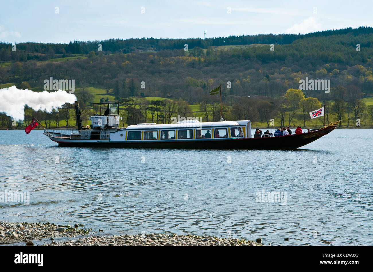 Steam yacht Gondola on Coniston Water in the Lake District Stock Photo
