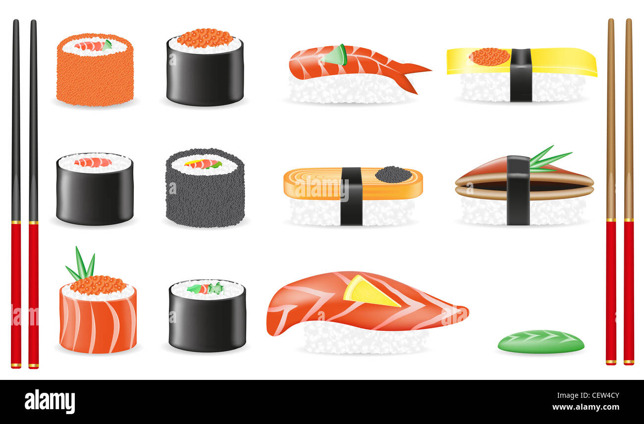 sushi set icons illustration isolated on white background Stock Photo ...
