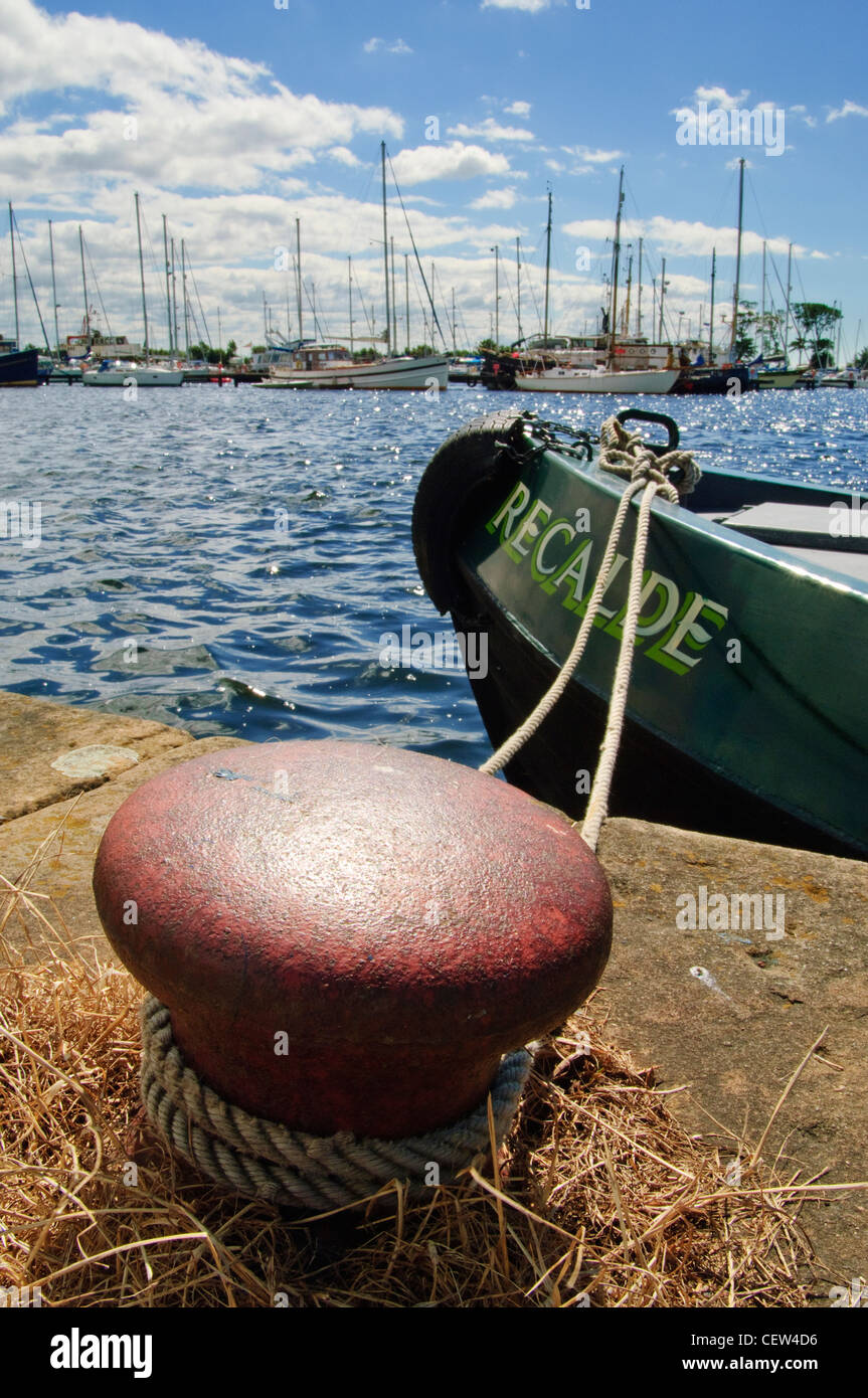Mooring bollard and bow of ship at Glasson Dock at the mouth of the River Lune, Lancashire, England. Stock Photo
