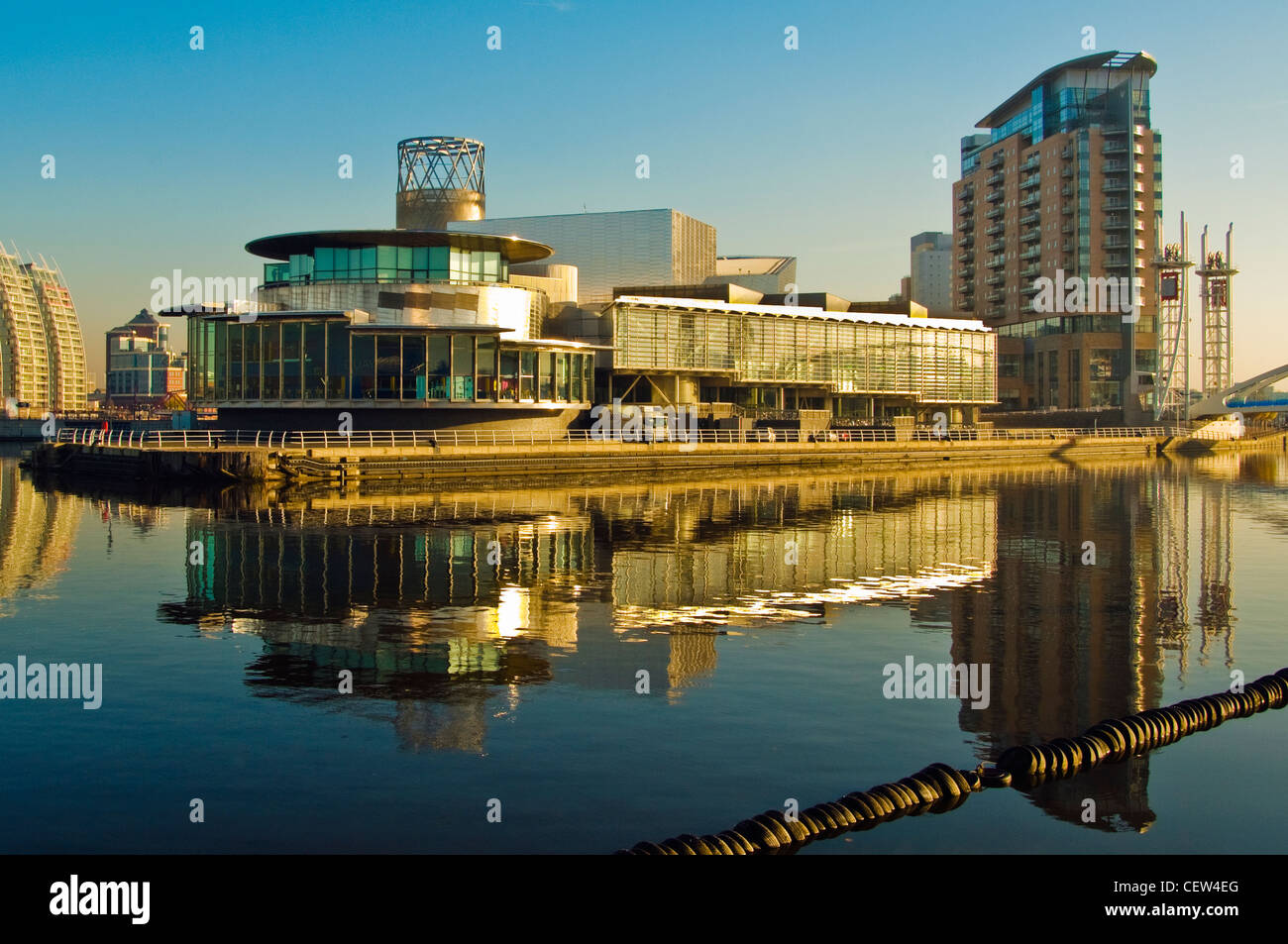 Morning light on the Lowry Arts Centre, Salford Quays, Greater Manchester Stock Photo