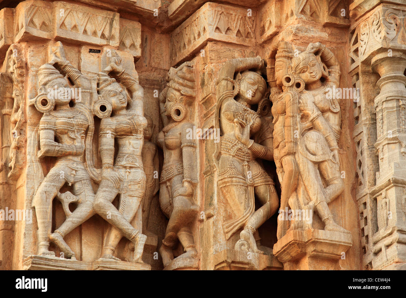 India, Rajasthan, Jain temple, statues, stone carving