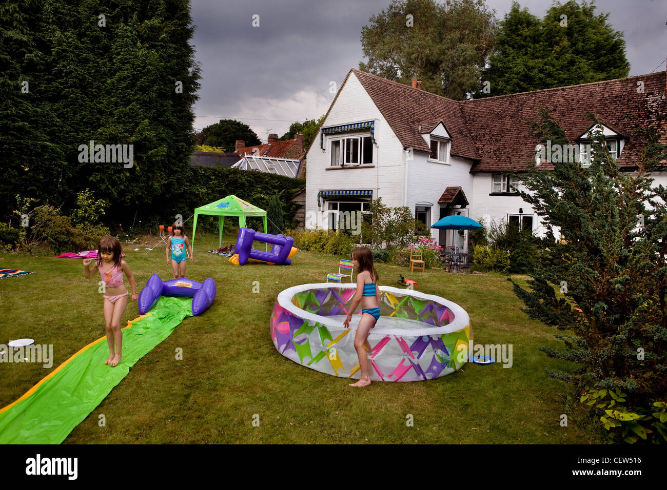 Family summer weekend in Sussex garden Stock Photo