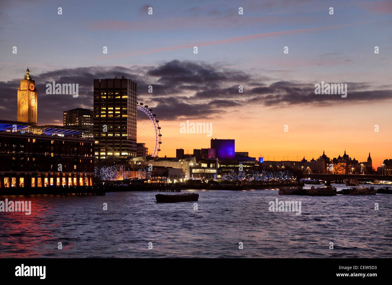 The Southbank of the Thames at dusk, seen from Blackfriars bridge Stock Photo