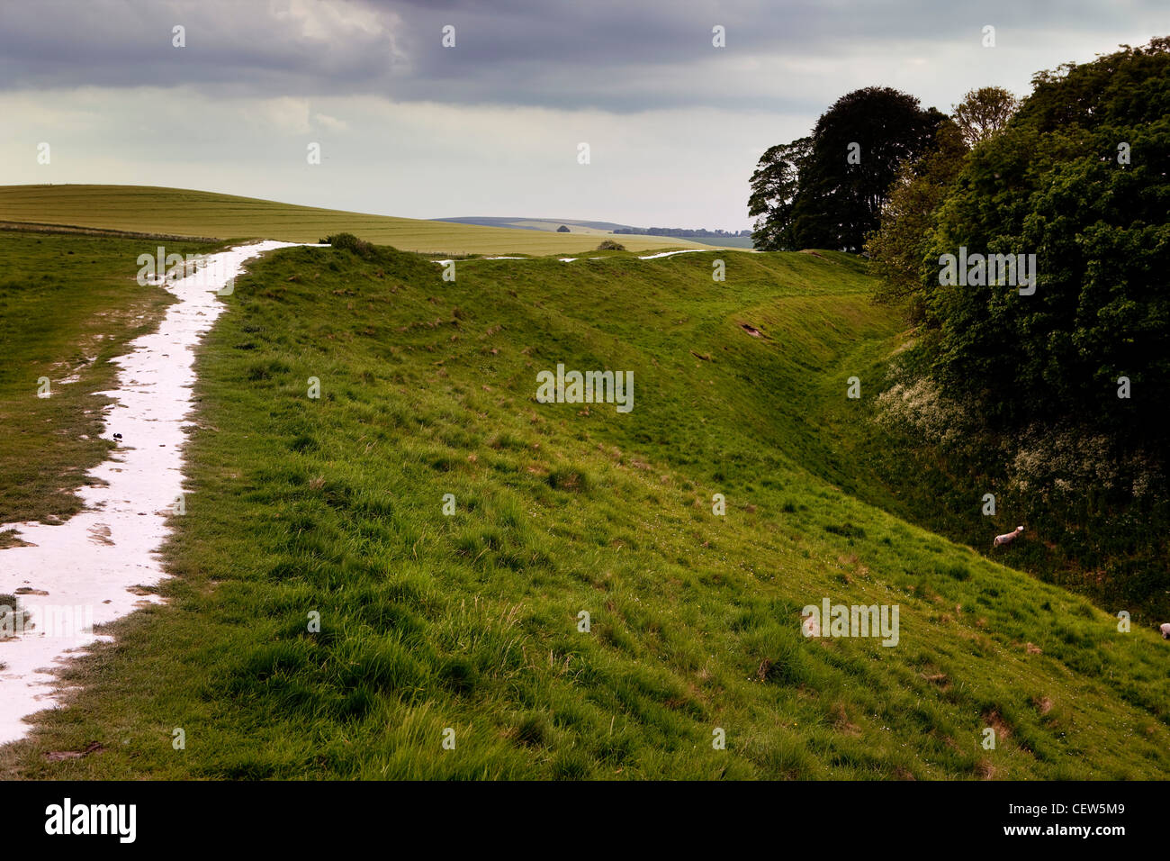 The Ridgway crossing the Avebury ring, the oldest stone ring in Britain Stock Photo