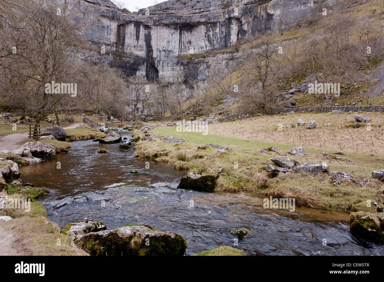 Malham Cove. The famous limestone cove contains very high grade technical rock climbs on limestone Stock Photo