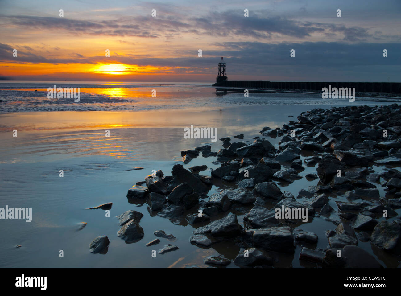 Sunset at Crosby Beach Merseyside. Stock Photo