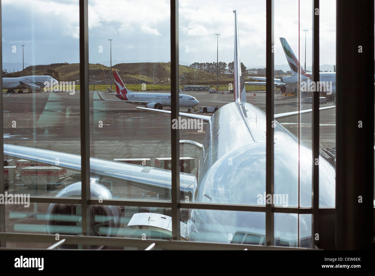 Look from airport hallway of Auckland International Airport, Auckland, New Zealand. Stock Photo