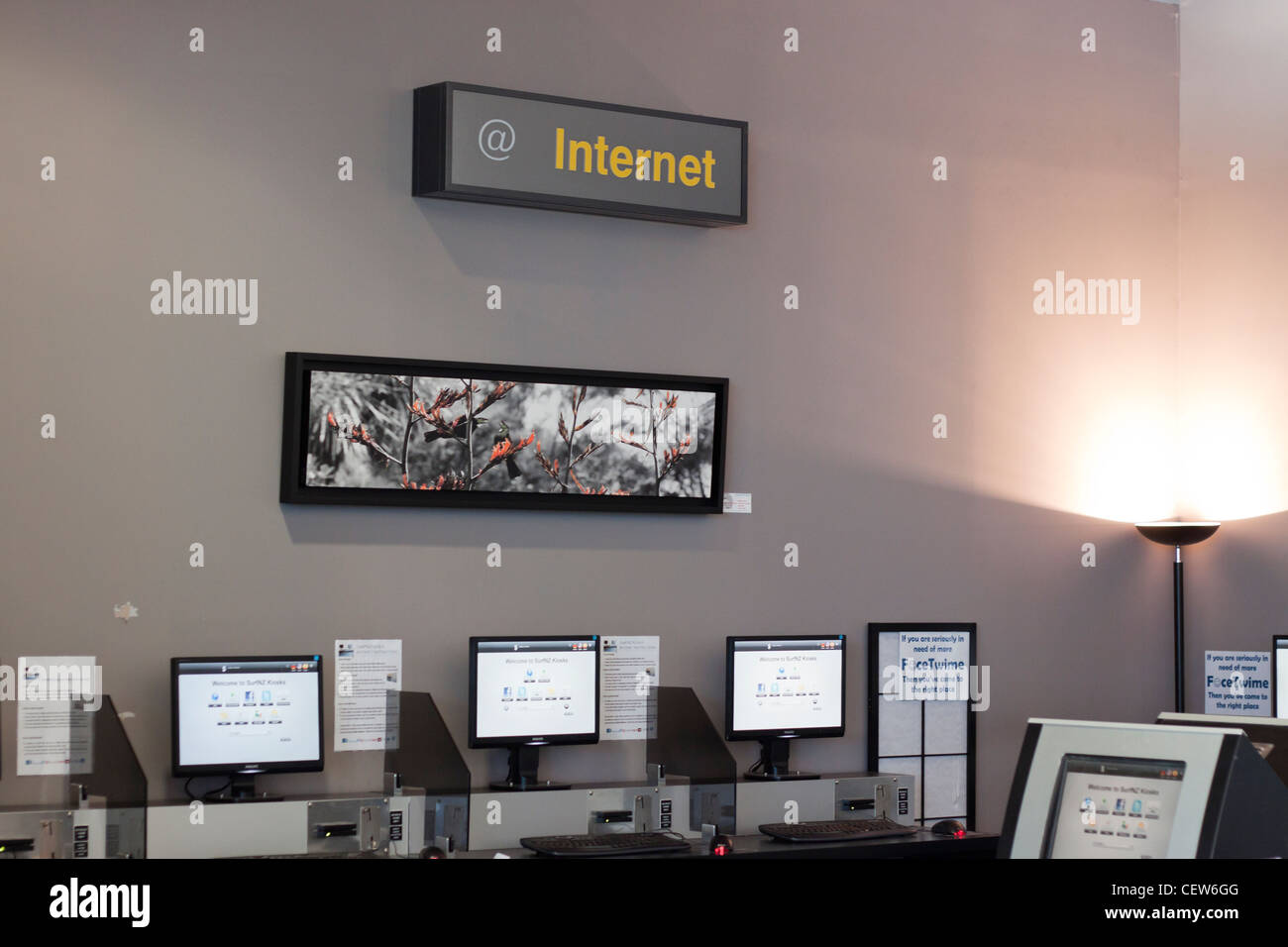 Internet kiosk in Auckland International Airport, Auckland, New Zealand. Stock Photo